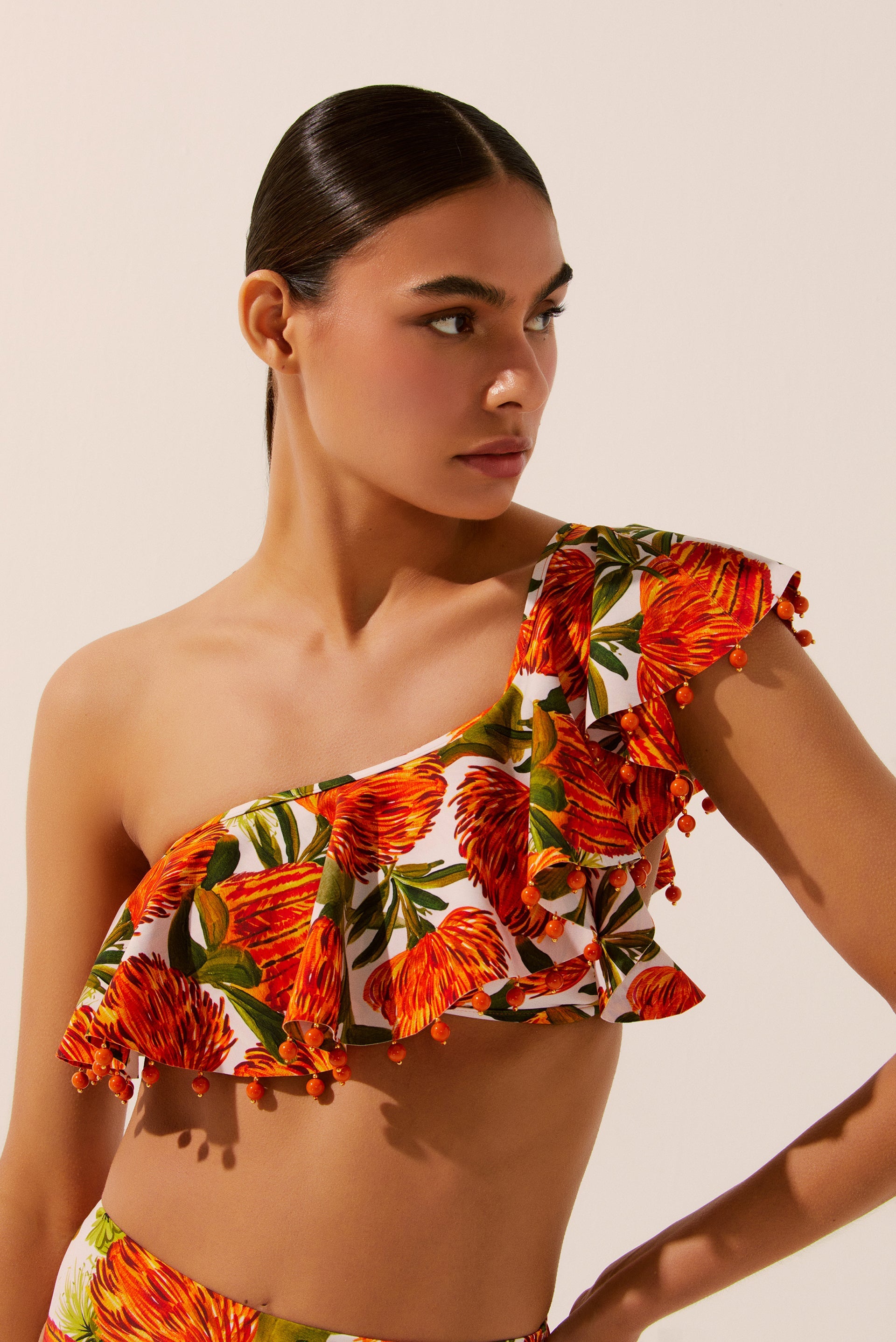 Agua De Coco Flora One-Shoulder Bikini Top With Ruffle S1473B1551