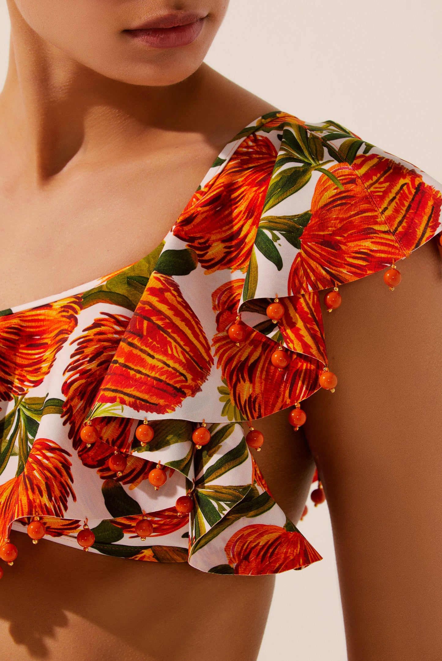 Agua De Coco Flora One-Shoulder Bikini Top With Ruffle S1473B1551