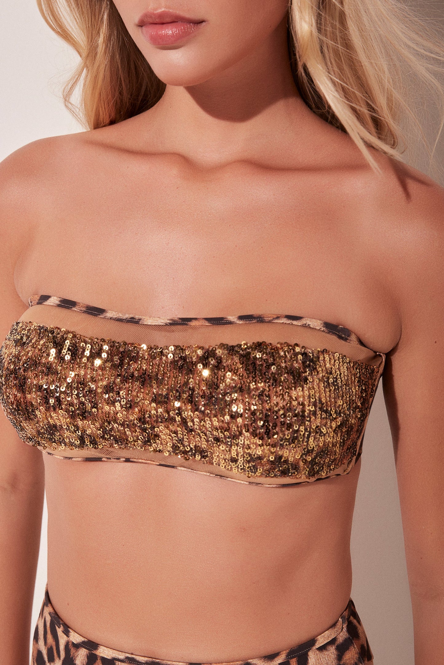 Agua De Coco Shiny Jaguar Bandeau Bikini Top S1587B1852