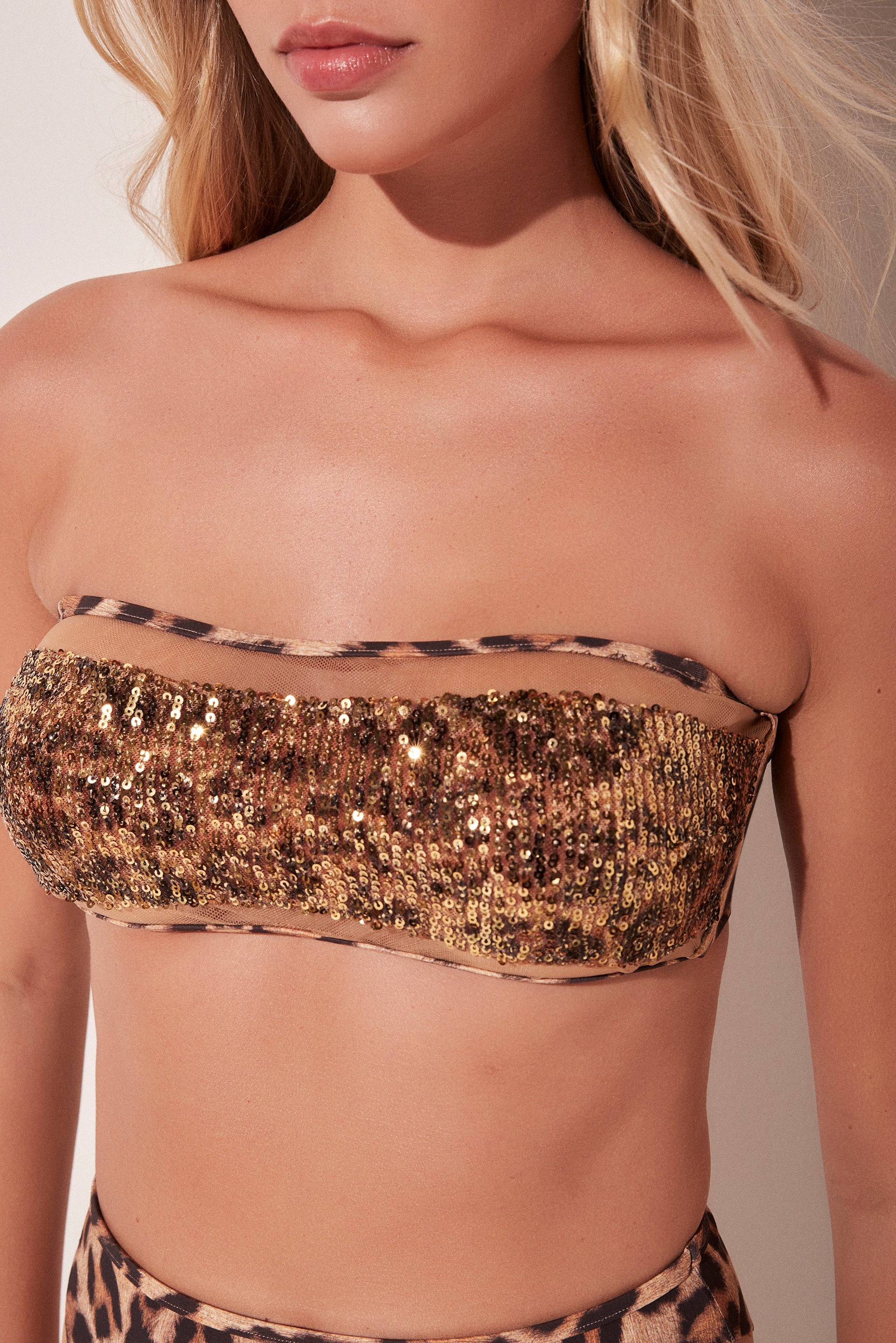 Agua De Coco Shiny Jaguar Bandeau Bikini Top S1587B1852