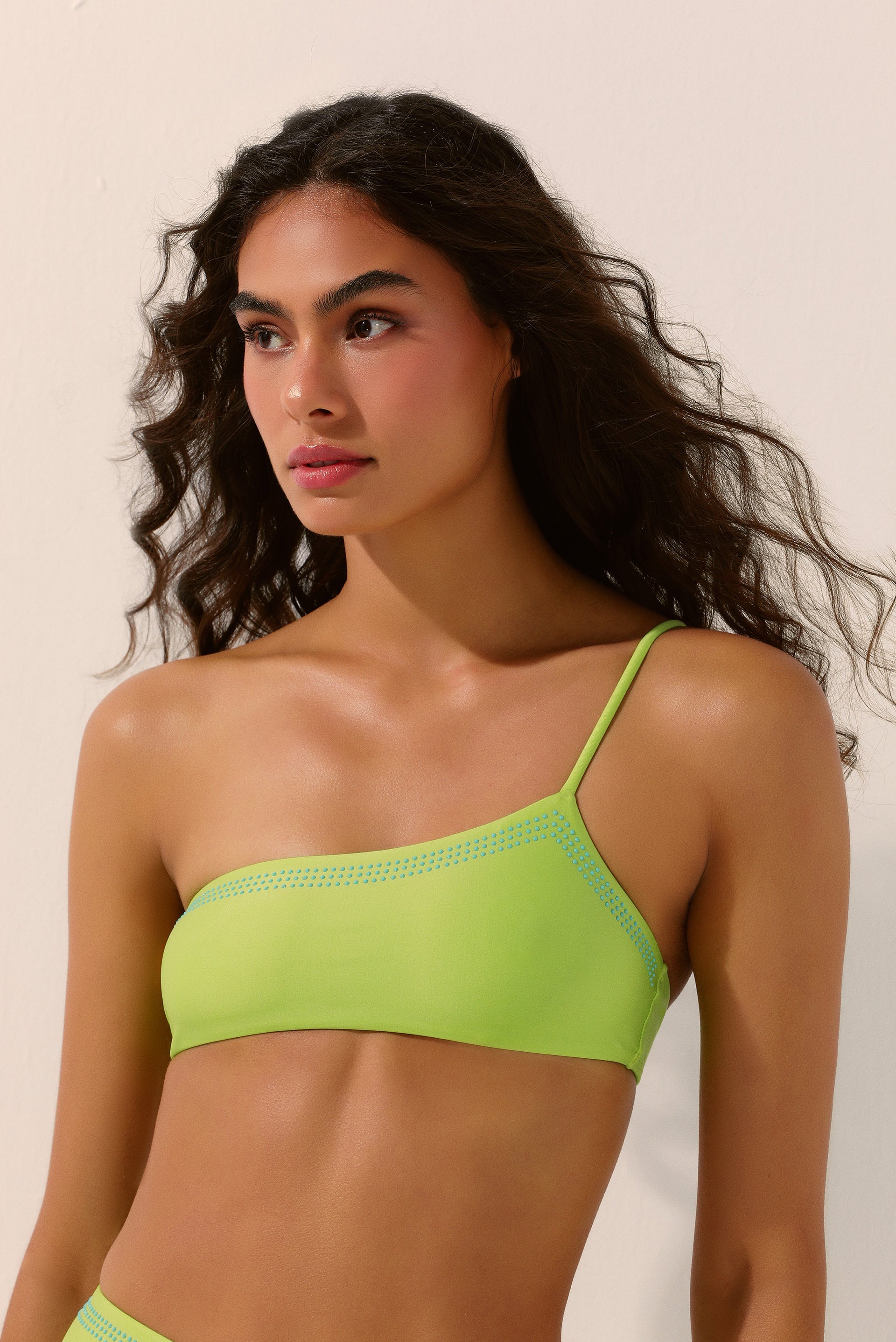 Agua De Coco Lemon One-Shoulder Bikini Top With Crystals S1626B1444