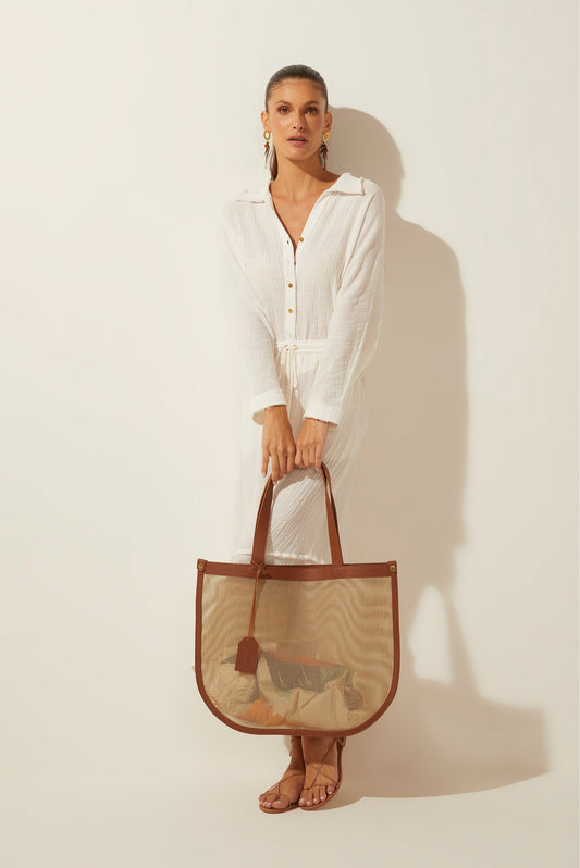 Agua De Coco Playa Curved Tote Bag With Mesh Detail T459A1625