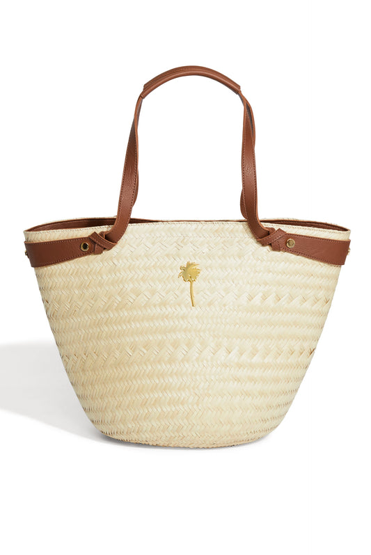 Agua De Coco Almond Leather Detailed Straw Tote Bag T476A1873