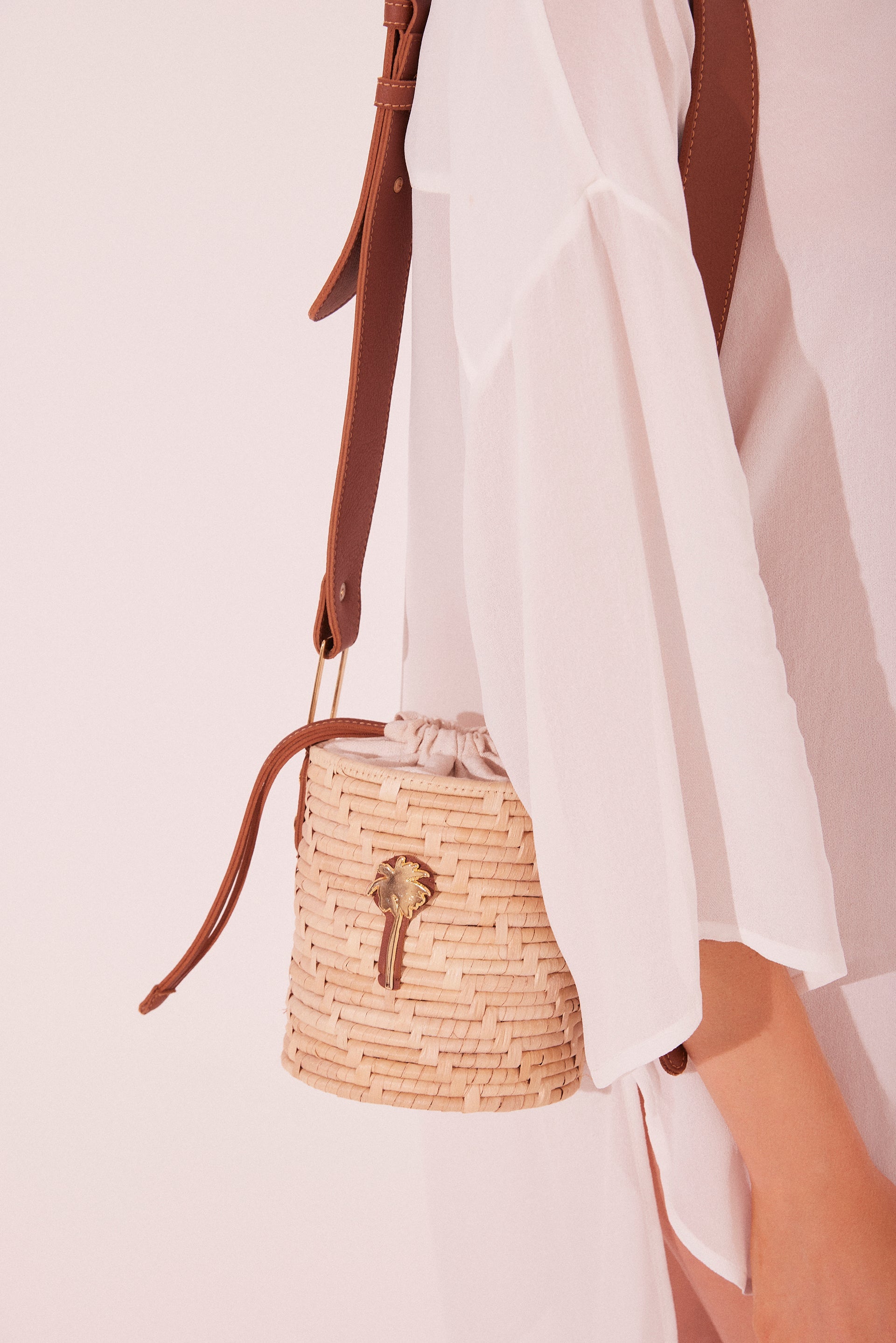 Agua De Coco Rustic Accessories Straw And Leather Shoulder Bag T509A2240