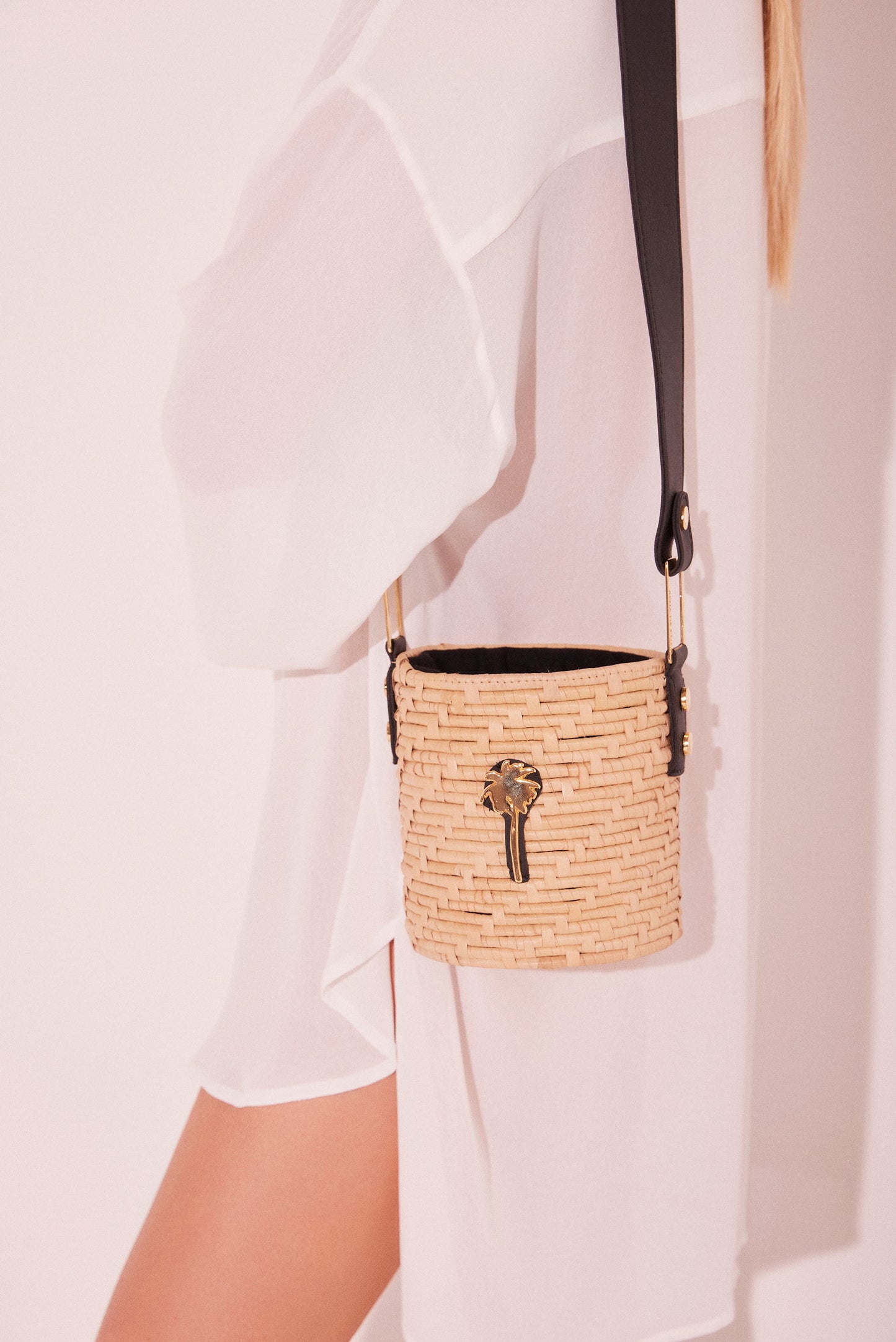 Agua De Coco Rustic Accessories Straw And Leather Shoulder Bag T509A2240