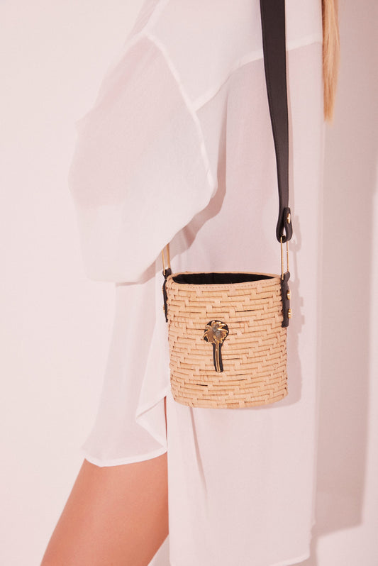Agua De Coco Rustic Accessories Straw And Leather Shoulder Bag T509A2240
